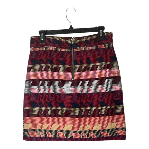 Maje Skirt Women Medium‎ Red Rouge Jacquard Tweed Jakarto Pencil Straight Mini - Picture 3 of 10